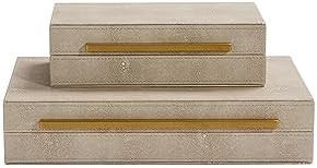 Kingflux Ivory Shagreen Leather Set of 2pcs Decorative Boxes, Storage Boxes Jewelry Organizer, Wo... | Amazon (US)
