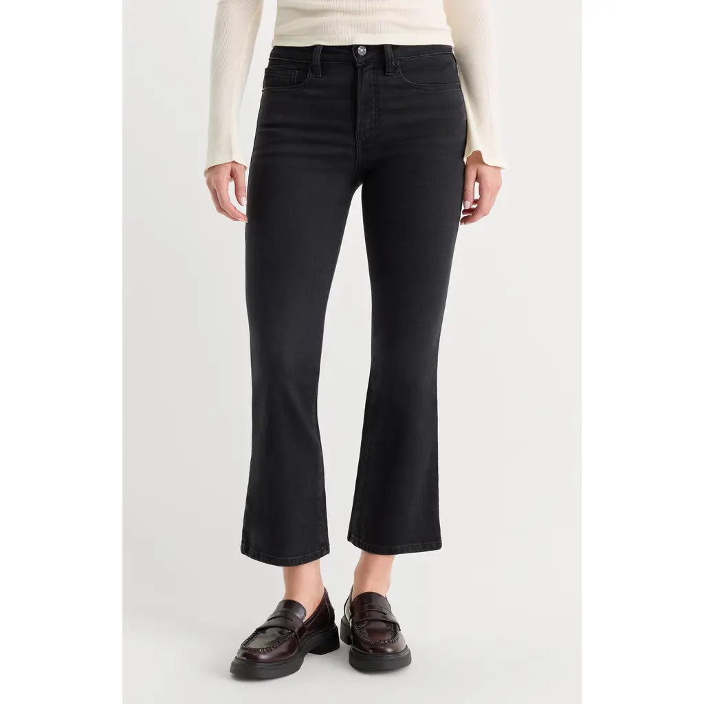 Good American Good Legs High Waist Crop Mini Boot Jeans in Black442 at Nordstrom, Size 6 | Nordstrom