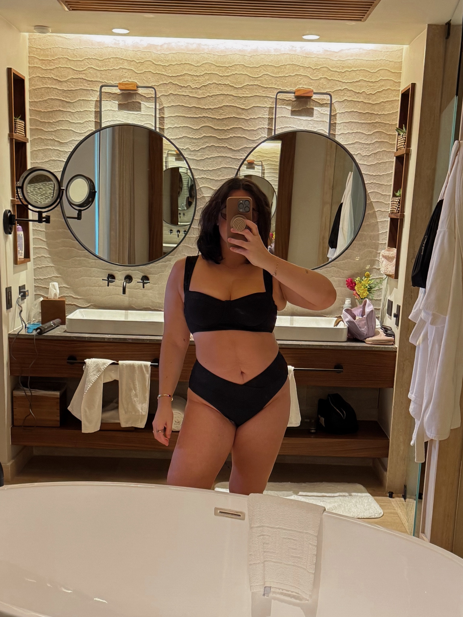 Two  piece swimsuit - top: L, bottoms: M. I snaked stretchy and great quality.  Size inclusive swim. 

Vacation, resort, midsize, Mexico, swimwear. 

#LTKTravel #LTKSwim #LTKMidsize