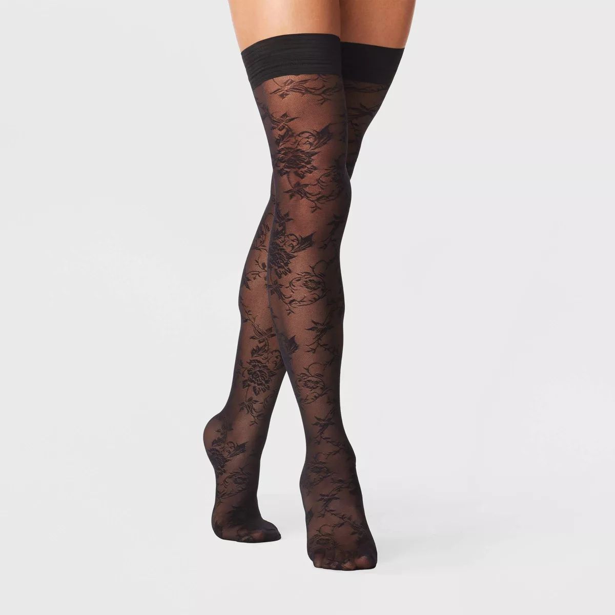 Women's Sheer Floral Thigh Highs - A New Day™ Black | Target