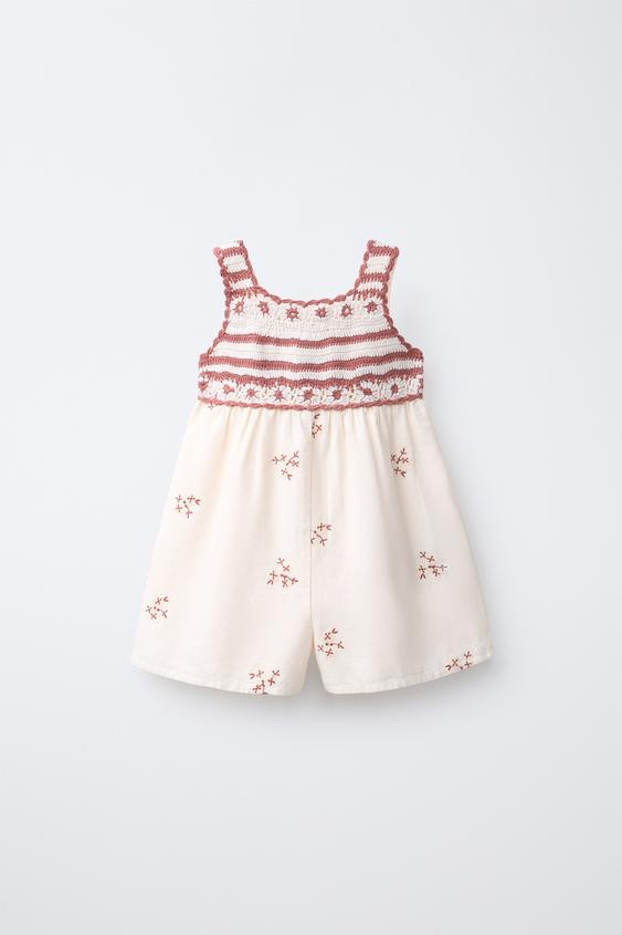 CROCHET EMBROIDERED COMBINATION SHORT JUMPSUIT | Zara US