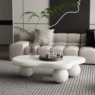 Coolbiibla Modern MDF Wood Low White Cloud Shaped Coffee Table,Living Room,Bedroom Irregular Cloud Coffee Side Table with 3 Ball Legs,Indoor End Table | Target
