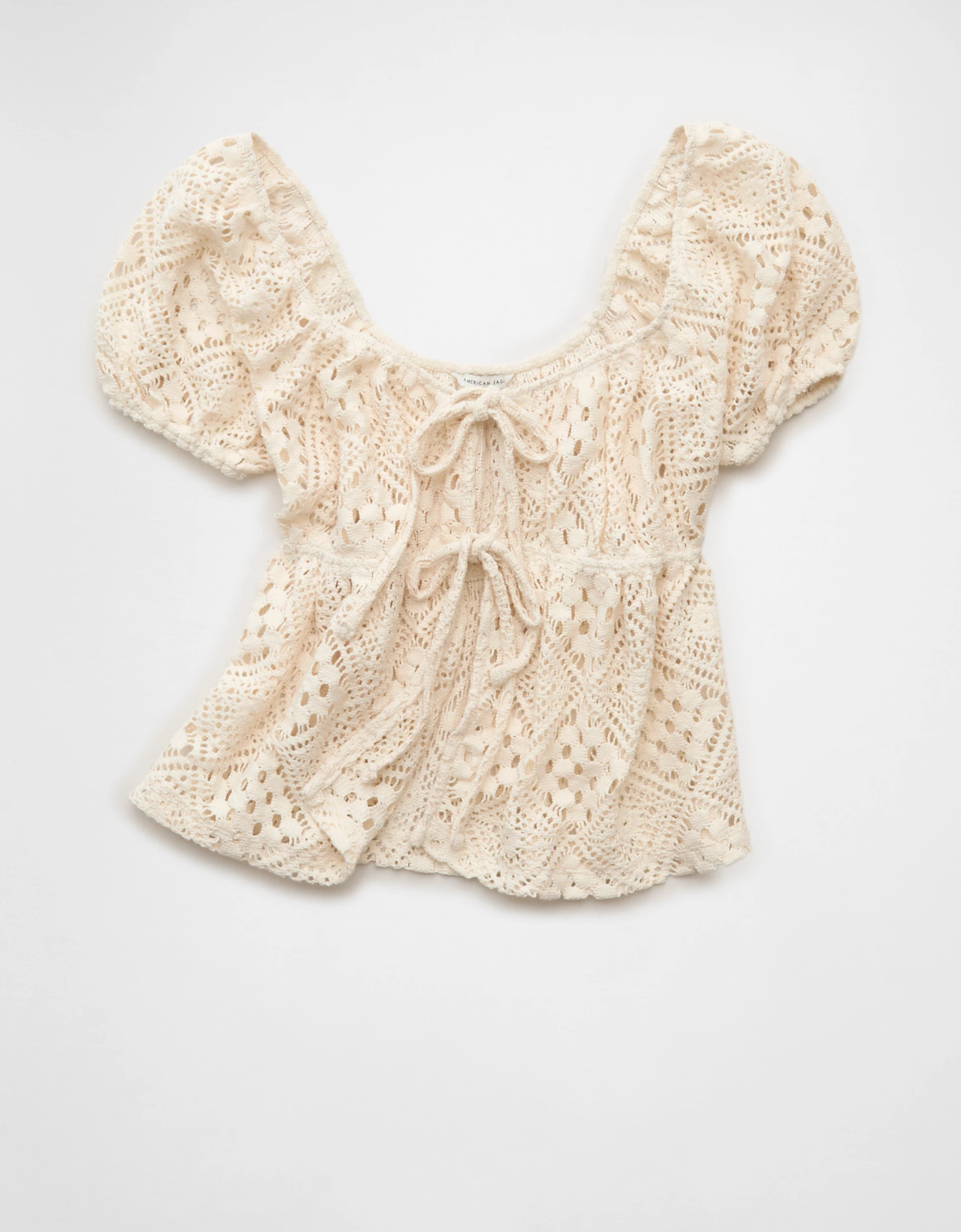 Online Exclusive AE Lace Tie-Front Puff Sleeve Tee | American Eagle Outfitters (US & CA)