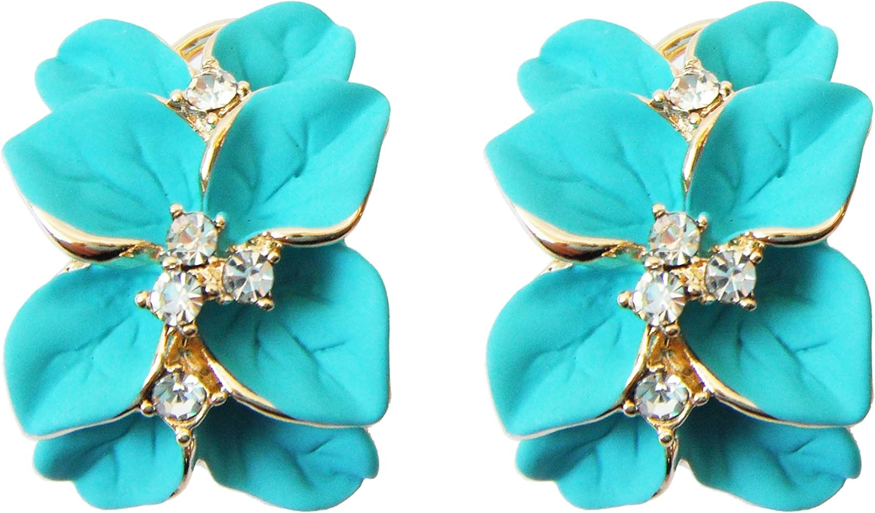 Navachi 18k Gold Plated White Crystal colorful Enamel Leaves Flower Omega Back Earrings | Amazon (US)