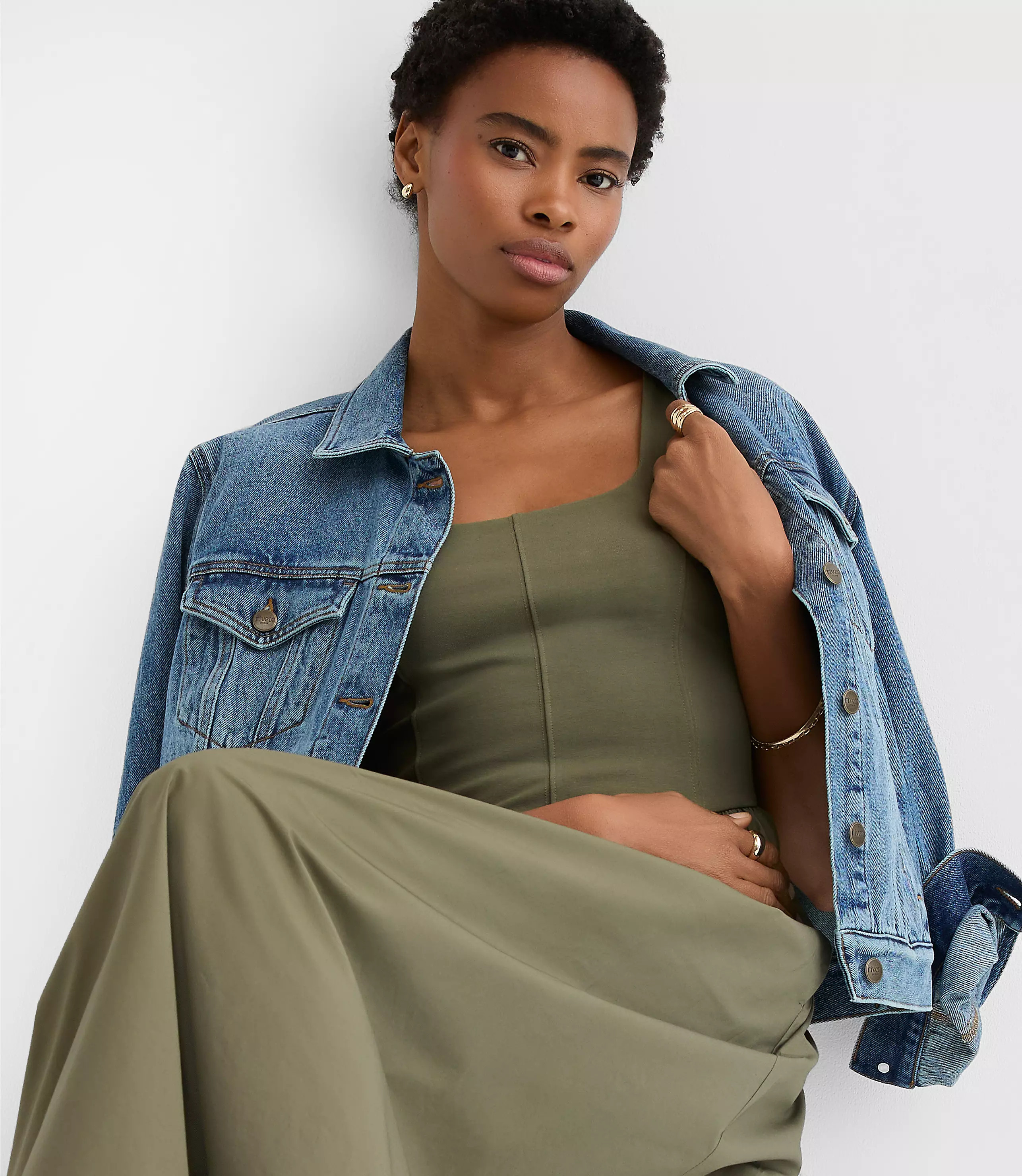 Bustier Mixed Media Midi Pocket Dress | LOFT