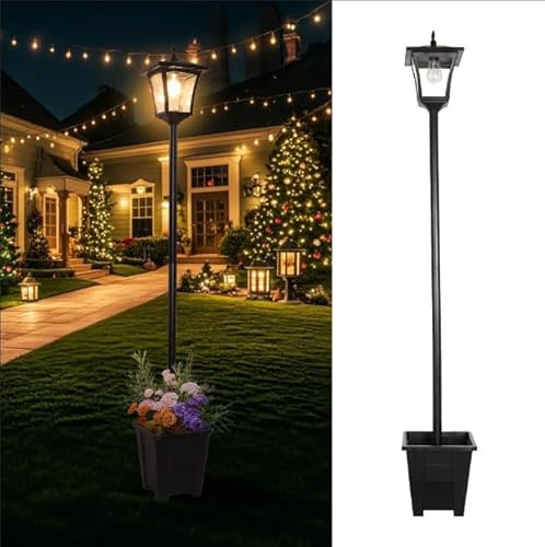 LEOKED Outdoor Solar Post Lights, 59" Dusk to Dawn Solar Lamp Post, Waterproof Solar Floor Lamps, Warm White Pole Lights with Planter for Patio, Backyard, Lawn, Garden | Amazon (US)