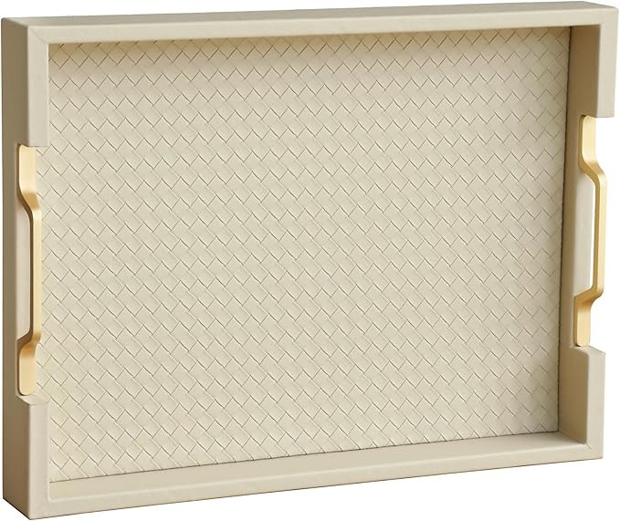 HofferRuffer Faux Leather Rectangle Serving Tray Decor Platter with Gold Metal Handles for Coffee... | Amazon (US)