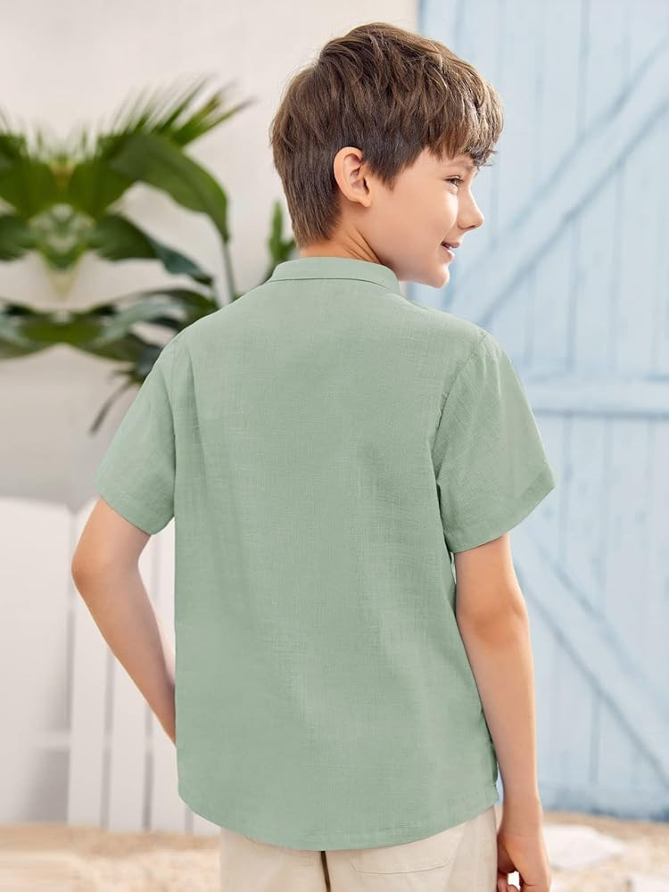 Inorin Boys Button Up Henley Shirt Short Sleeve Lightweight Summer Linen Cotton Dress Shirts Tees... | Amazon (US)