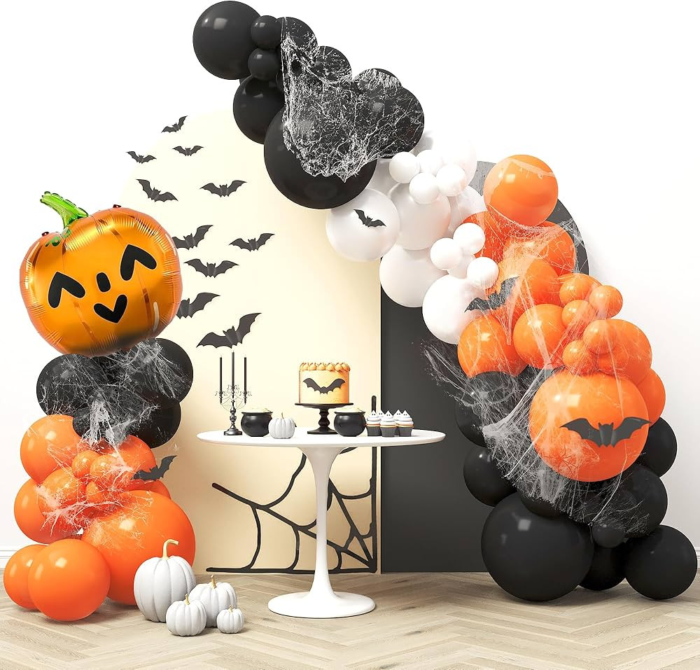 HOUSE OF PARTY Halloween Balloon Garland Kit 80 Pcs - 5/10/12/18 Inch Orange and Black White Ball... | Amazon (US)