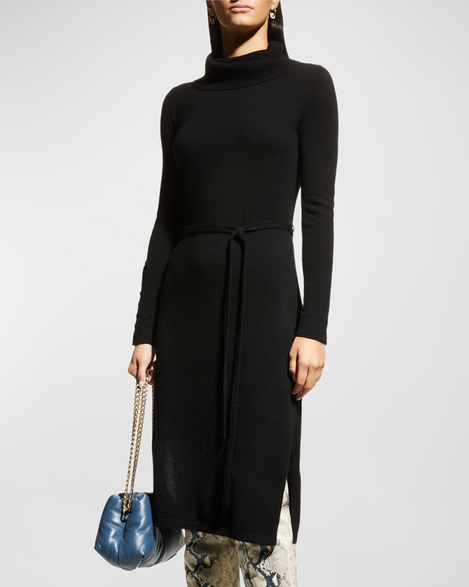 Neiman Marcus Cashmere Collection Belted Cowl-Neck Cashmere Midi Dress | Neiman Marcus
