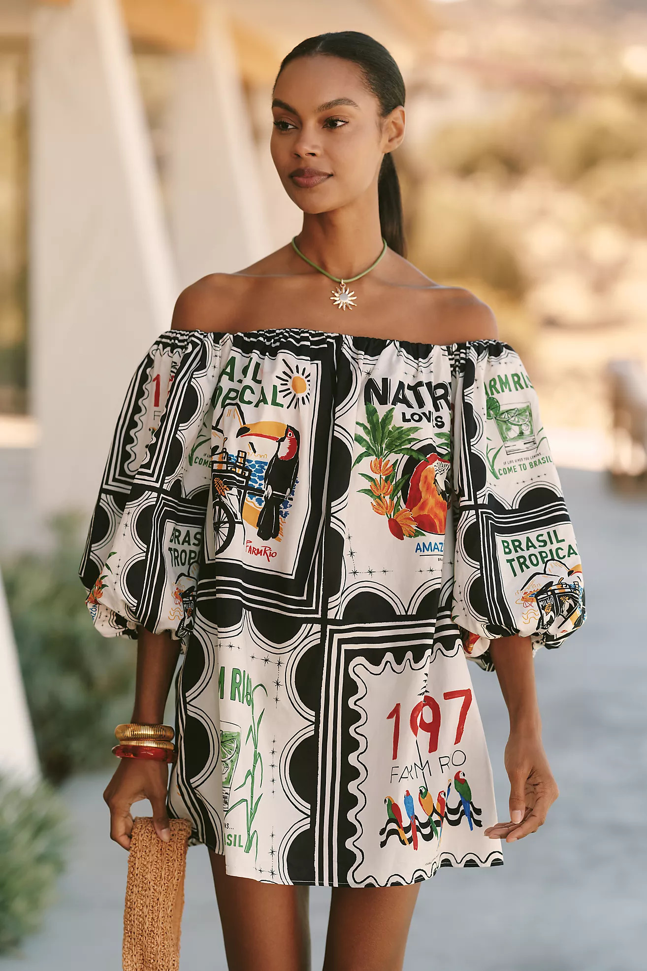 Farm Rio x Anthropologie Off-Shoulder Mini Dress | Anthropologie (US)