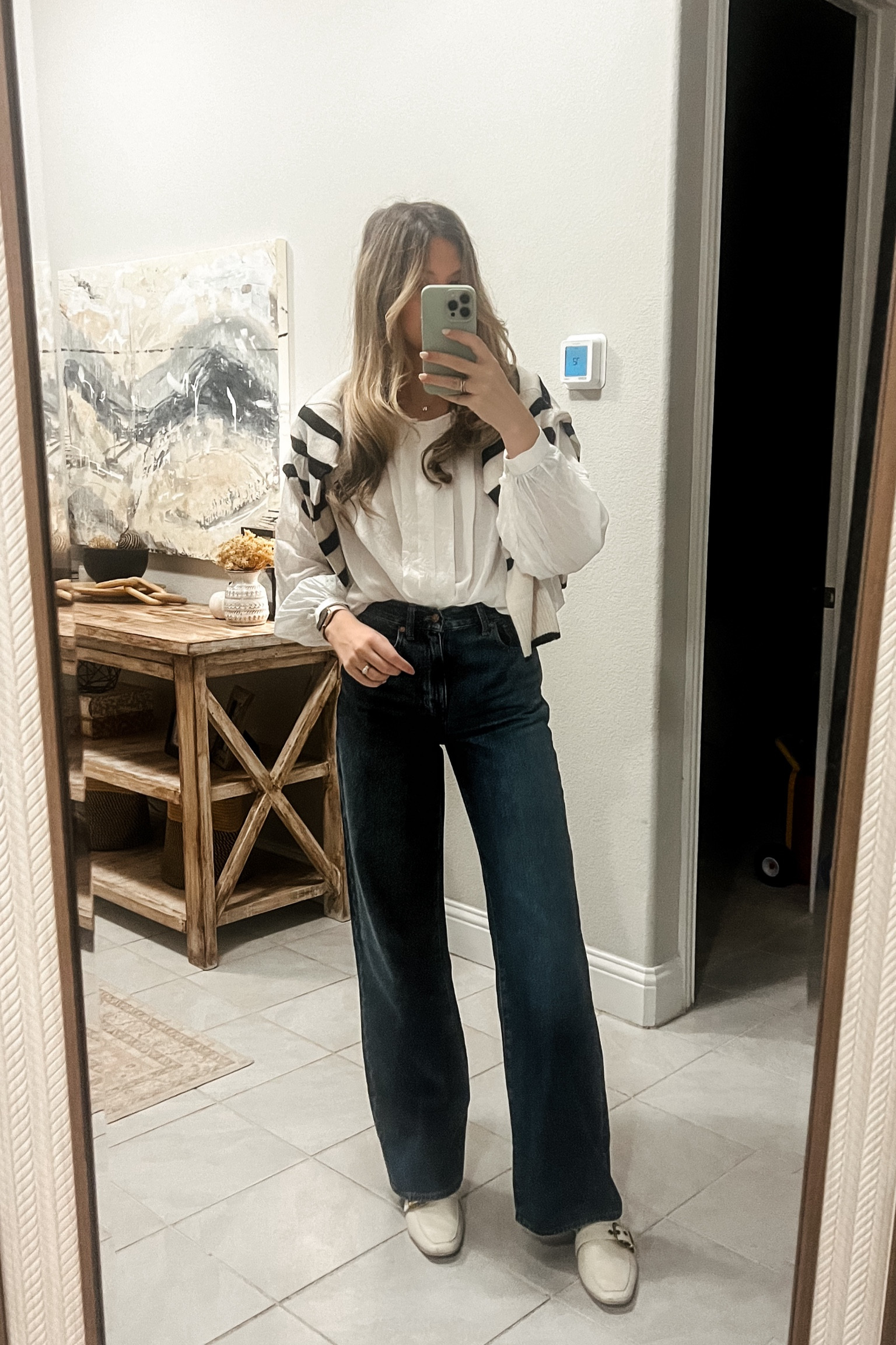 Loving this fall transitional outfit for the office. Perfect for cooler mornings and office AC. This striped sweater from H&M is the perfect staple and only $17! 

Sweater - sized up to medium

ootd
fall workwear
fall outfits 
Transitional style 
Corporate style 
Corporate office outfit 
Striped sweater
Wide leg jeans
Trendy 

#LTKFallSale #LTKFindsUnder50 #LTKWorkwear