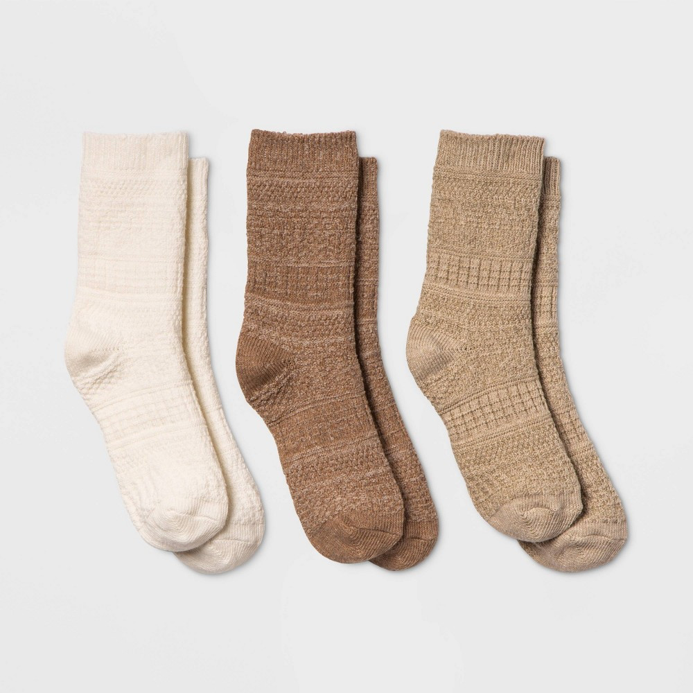 Women's 3pk Textured Crew Socks - Universal Thread Oatmeal 4-10 | Target