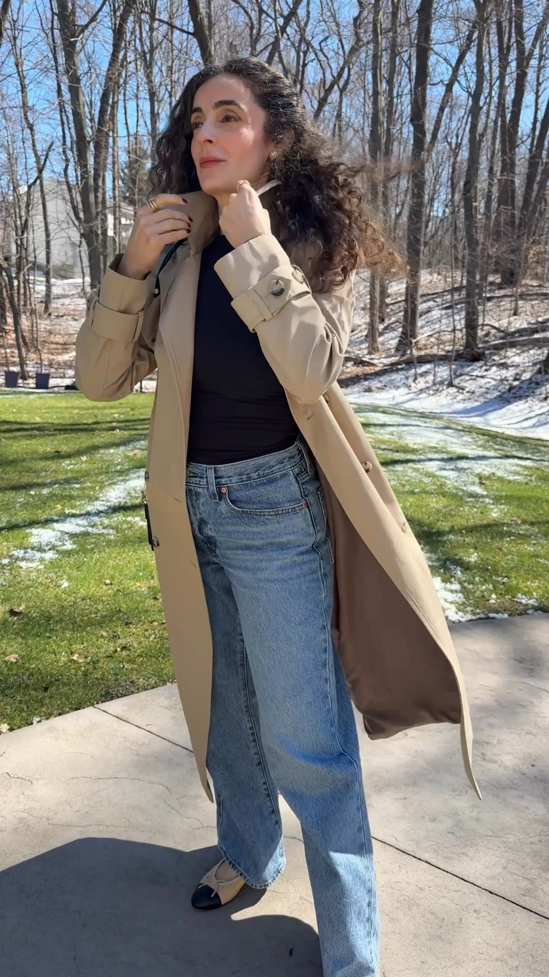 Perfect spring outfit! Jeans, tee, and a trench coat! Wearing trench coat in size small from Mango. Jean size 27/31. Size small in black tee. 

#LTKgrwm #LTKvlog #LTKootd