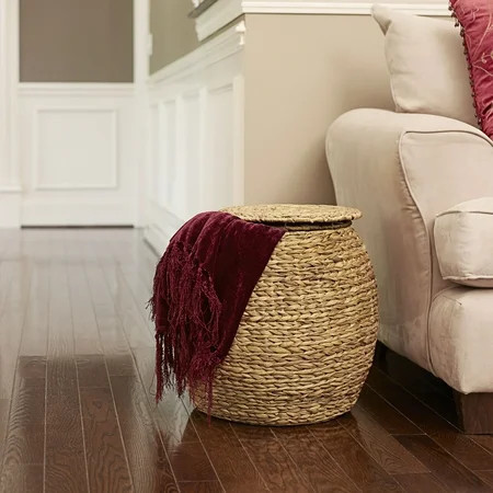 Household Essentials Large Round Water Hyacinth Wicker Storage Basket with Lid | Walmart (US)