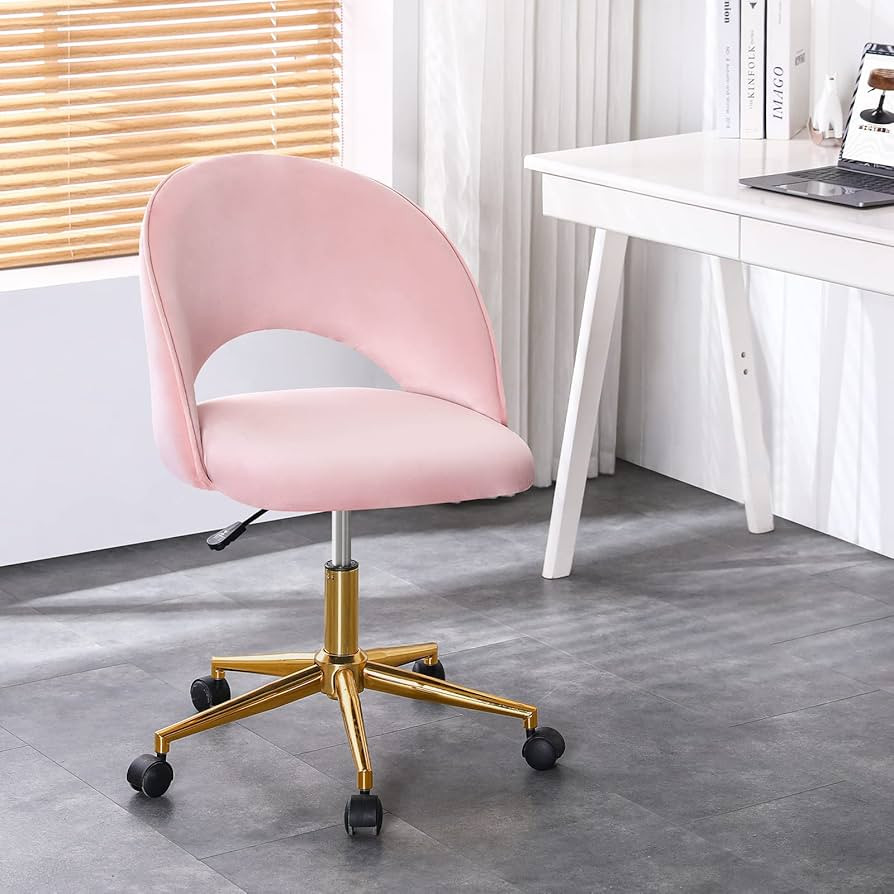 Furniliving Velvet Home Office Chair, Swivel Computer Chair with Wheels, Armless Cute Desk Chair ... | Amazon (US)