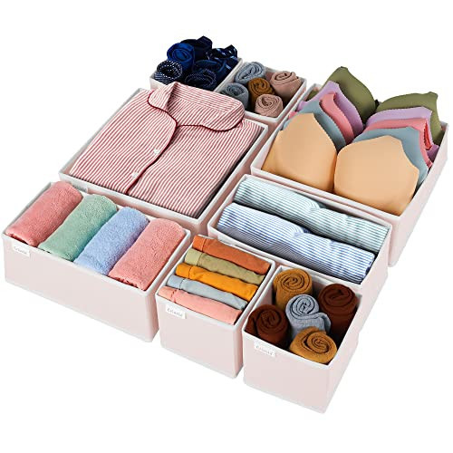 Criusia 8 Pack Underwear Drawer Organizer, Drawer Organizer Clothes, Foldable Cloth Storage Box Closet Dresser Drawer Divider Organizer for Clothes, Scarves | Amazon (US)