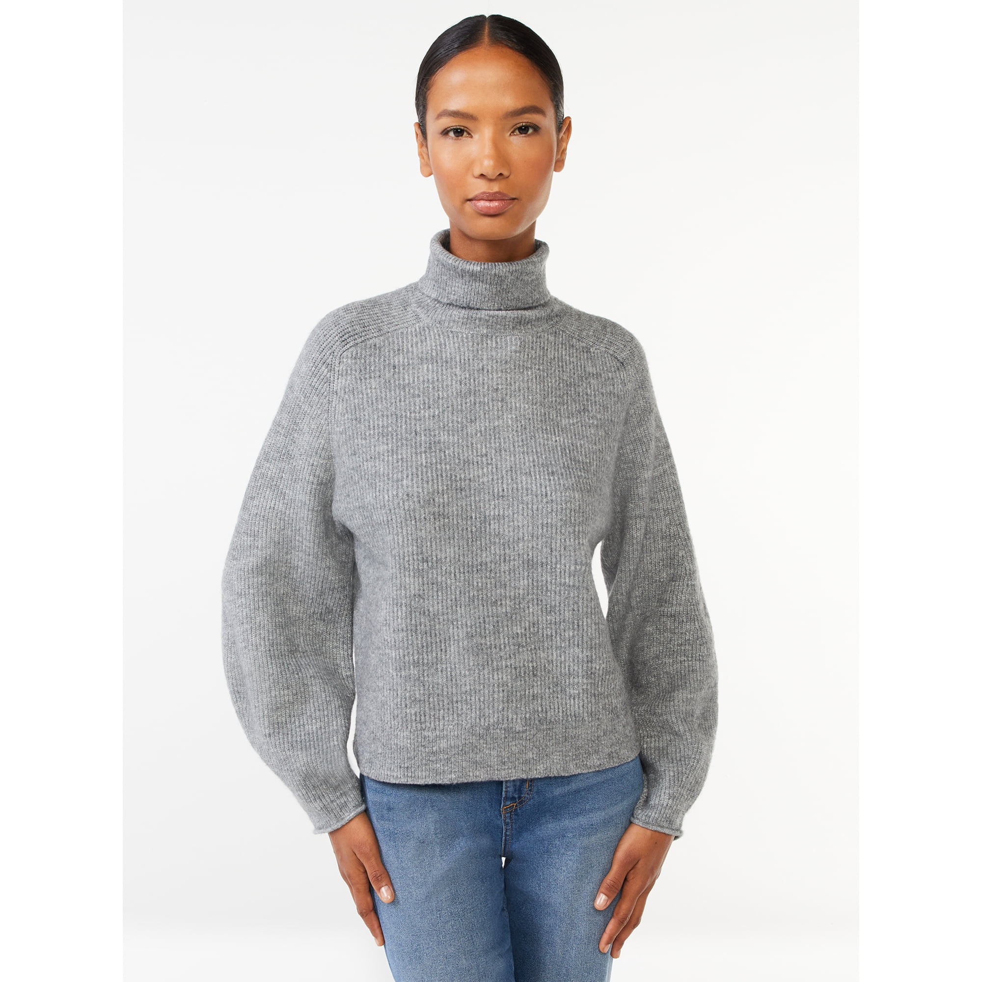 Scoop Women's Ribbed Oversized Turtleneck Sweater with Long Sleeves, Sizes XS-XXL | Walmart (US)