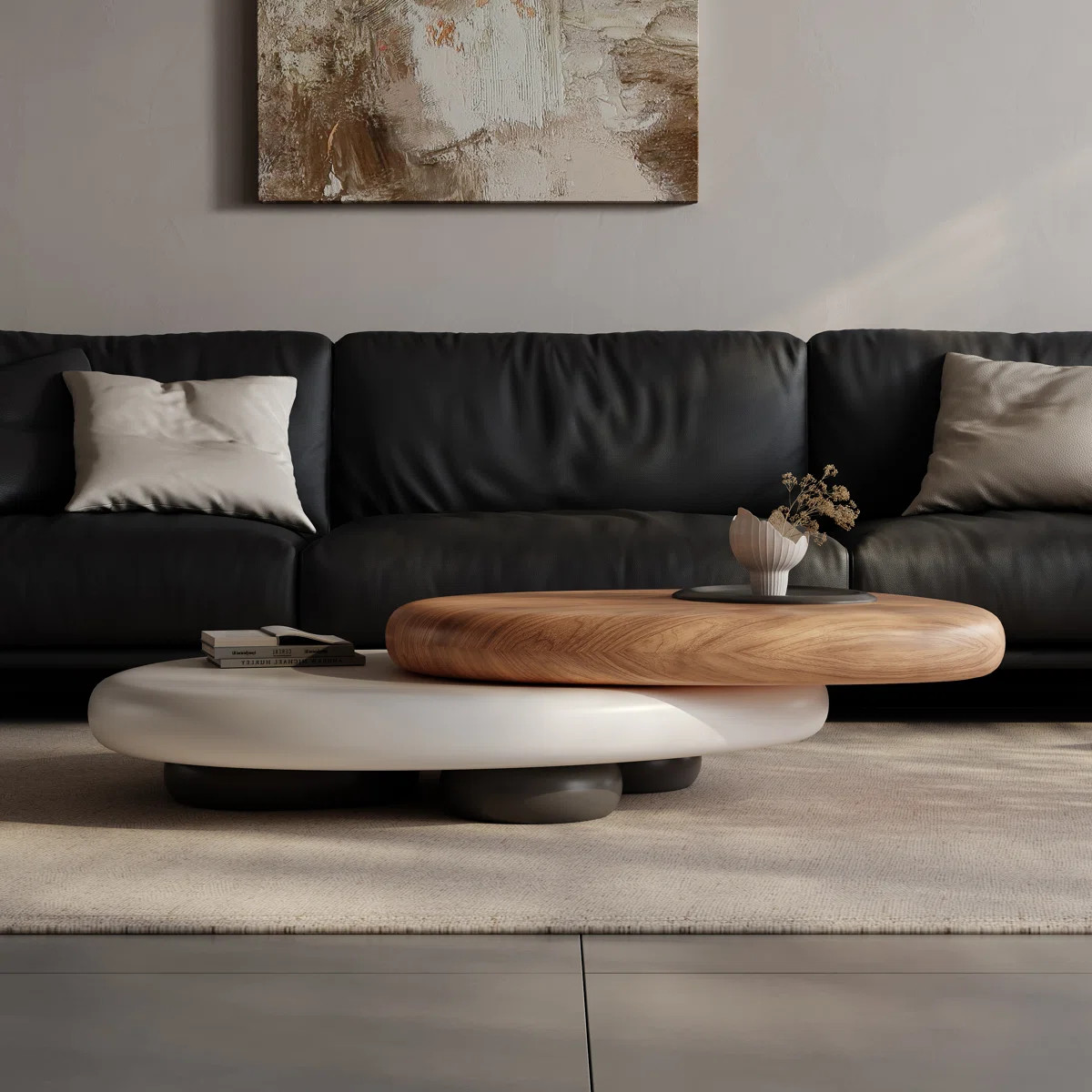 Alyson Organic Pebble Low Profile Coffee Table with Rotating Walnut Veneer Top, Dual-Tier Asymmet... | Wayfair North America