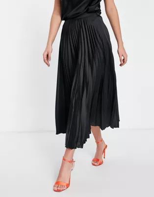 ASOS DESIGN satin pleated midi skirt in black | ASOS (Global)