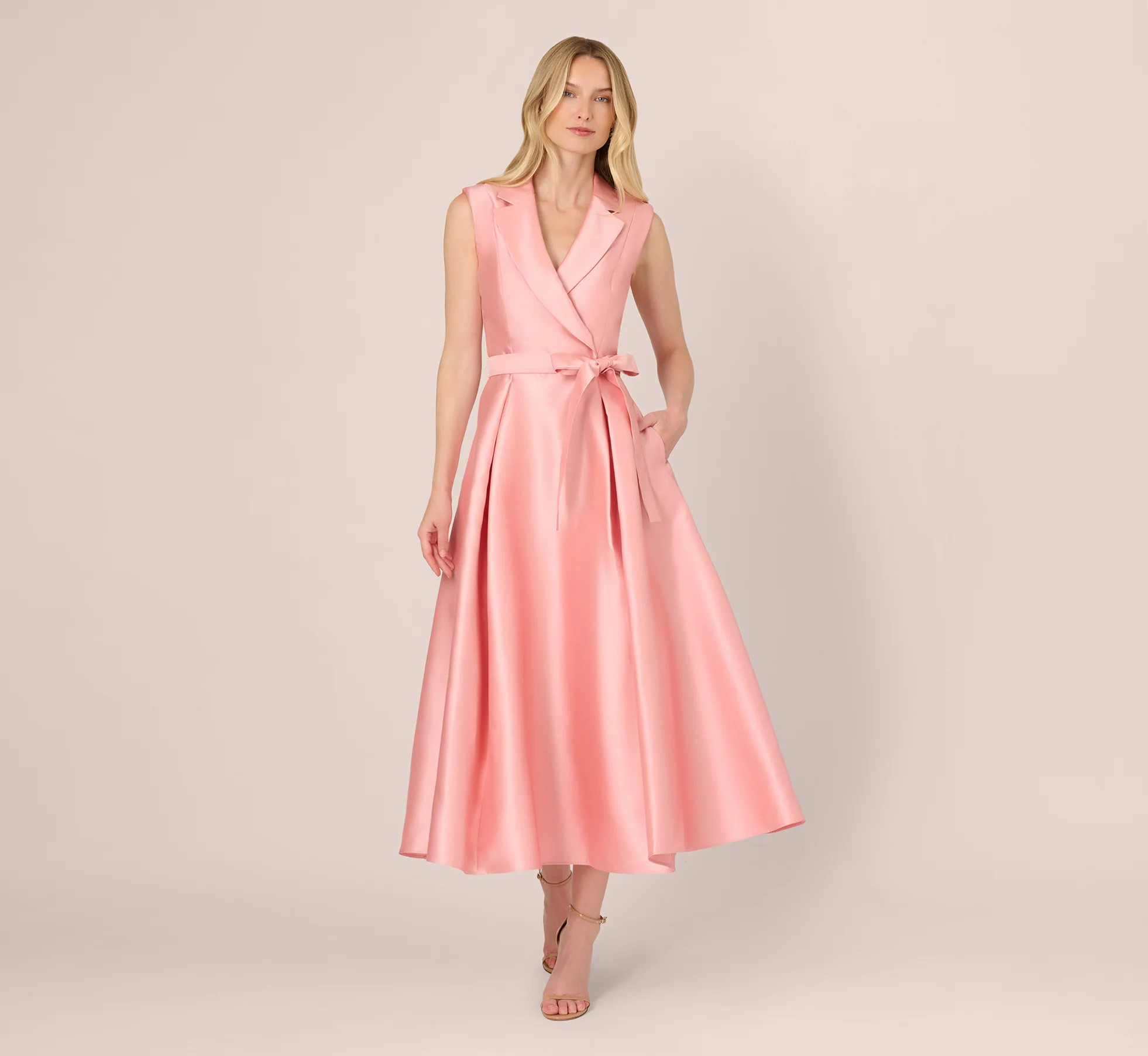 Sleeveless Mikado Suit Dress In Apricot Ice | Adrianna Papell