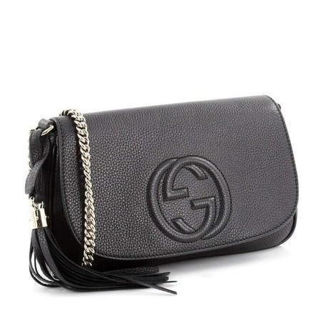 Gucci Soho Leather Flap Shoulder Bag Black Gold Tassel New Authentic | Walmart (US)