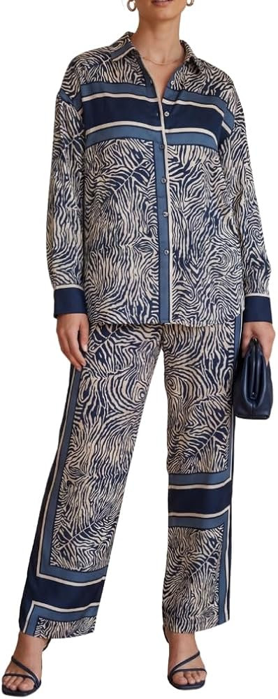 YUSHE Animal Print Co-ord Set | Lightweight Shirt and Pants Set for Women | Summer Two Piece Sets... | Amazon (US)