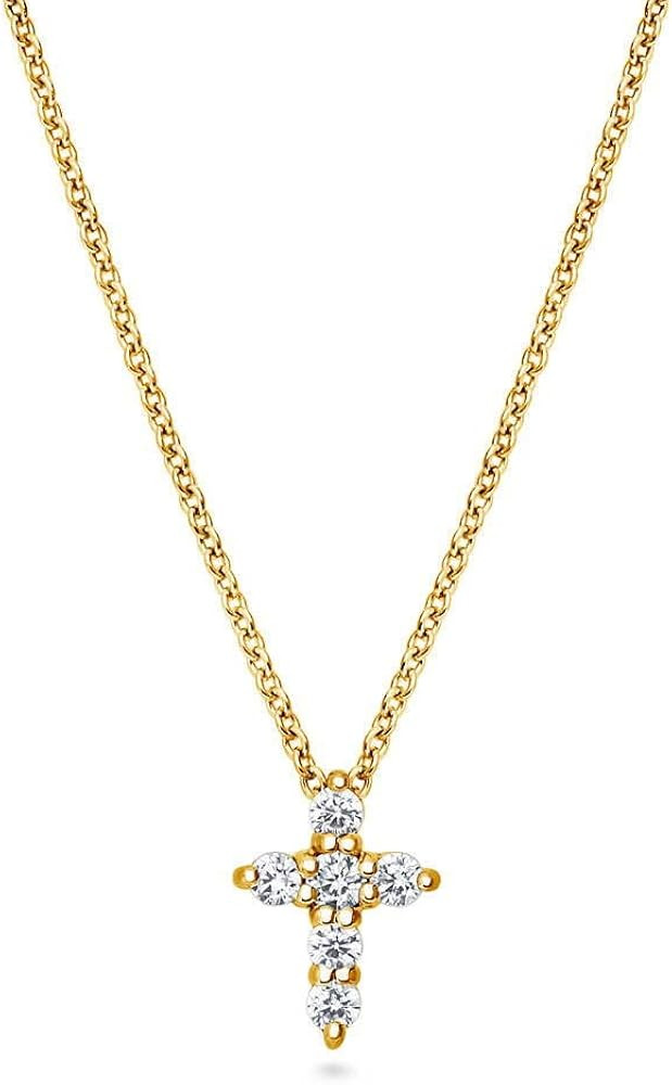 BERRICLE Sterling Silver Cross Cubic Zirconia CZ Fashion Pendant Necklace for Women, Yellow Gold ... | Amazon (US)