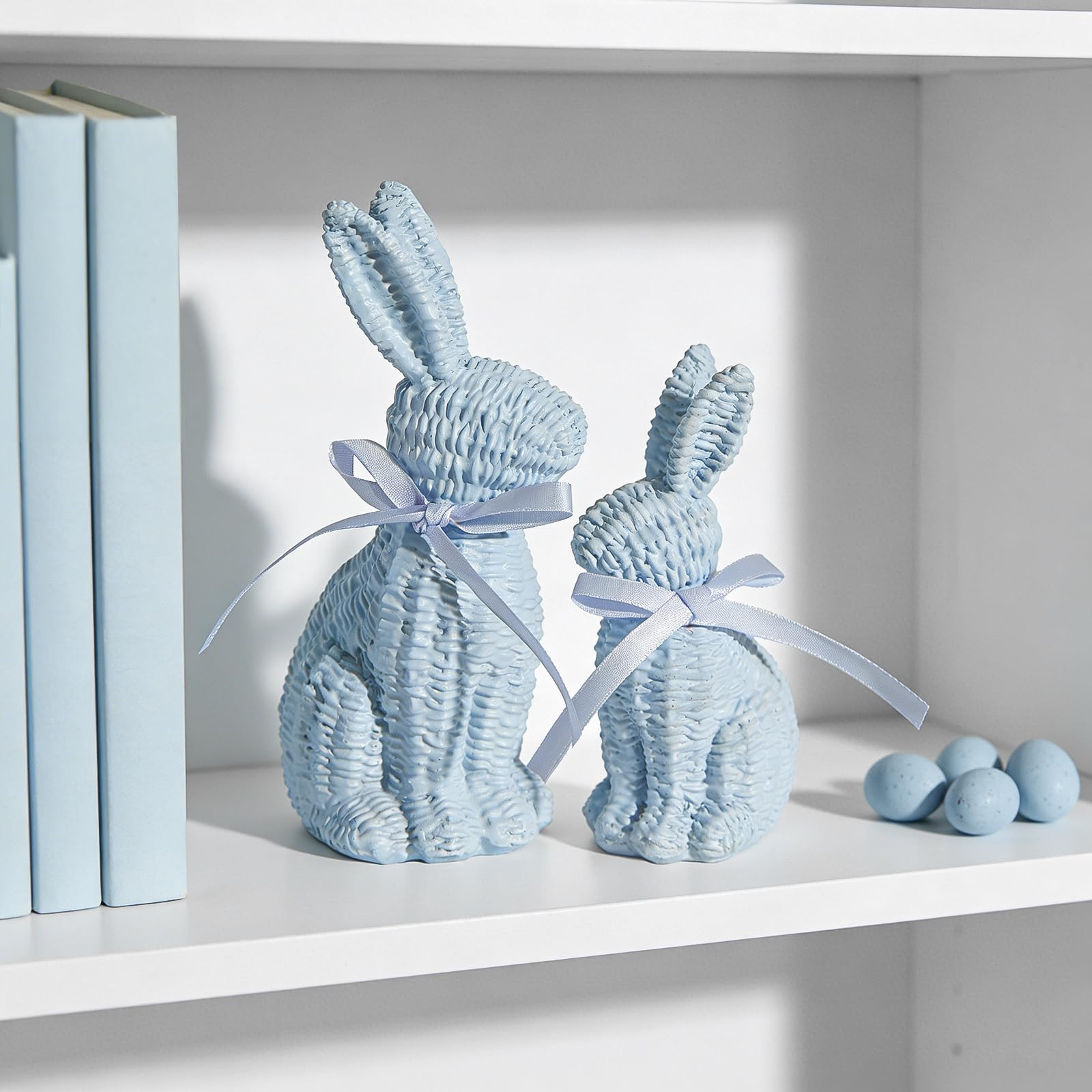 WDS WONDROUS Easter Decorations Bunny Figurines Set, Blue Rattan Effect Resin Table Decor Set of ... | Amazon (US)