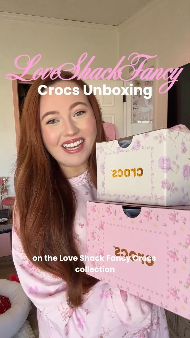 Unboxing a couple of pairs of Crocs from the new LoveShackFancy x Crocs collab 🩷🐚🌼 #loveshackfancy #crocs #springtrends #summertrends #pink