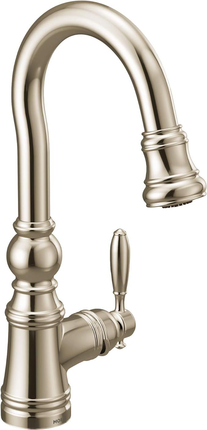 Moen S53004NL Weymouth Shepherd's Hook Pulldown Kitchen Bar Faucet Featuring Metal Wand with Powe... | Amazon (US)