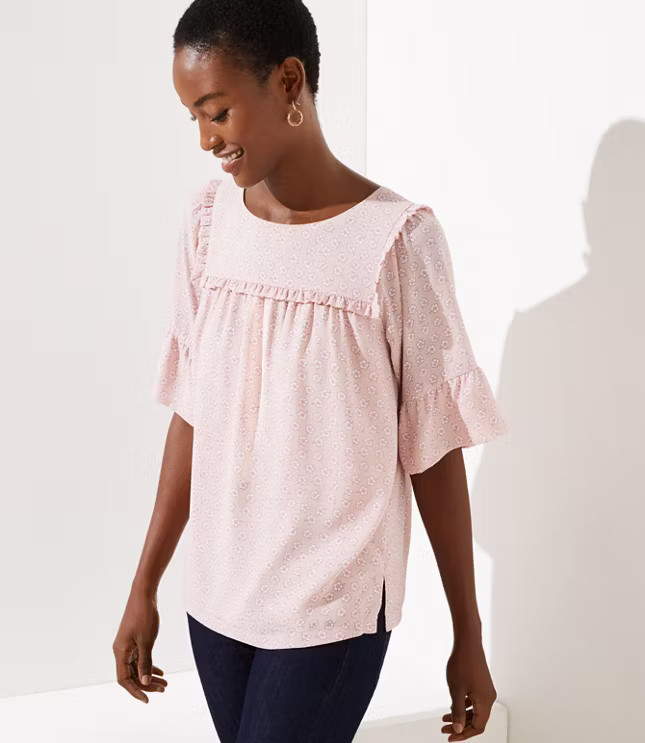 Ruffle Yoke Bell Cuff Top | LOFT | LOFT