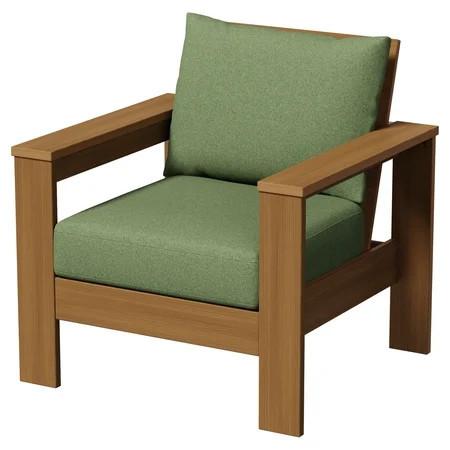Better Homes & Gardens Ezra Outdoor HDPE Club Chair with Teak Finish and Green Cushions | Walmart (US)