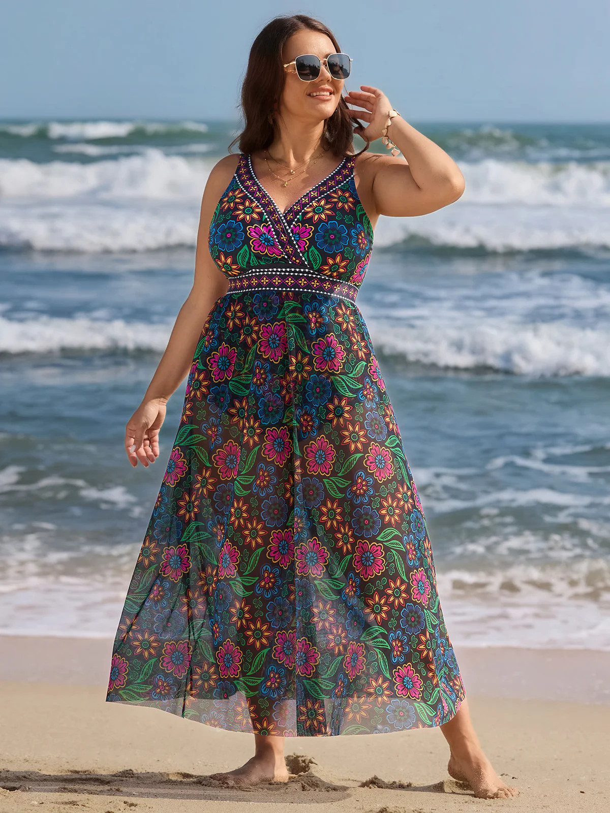 Two-Piece Sarong Floral Print One-Piece Swimsuit | Bloomchic