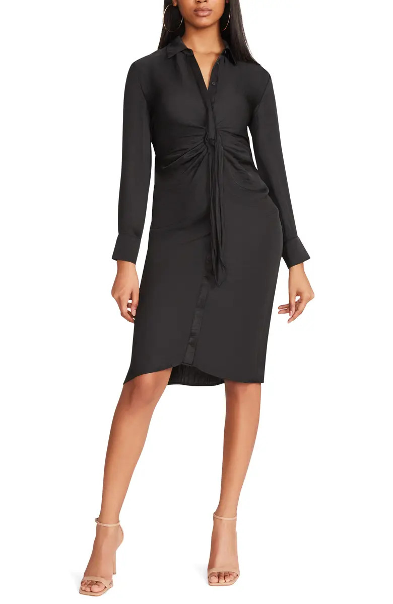 Tie of the Beholder Long Sleeve Satin Shirtdress | Nordstrom