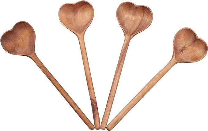 XJET Set of 4 Heart Shaped Wooden Spoons for Eating - Acacia Wood Carved Love Spoons Appetizer Gr... | Amazon (US)