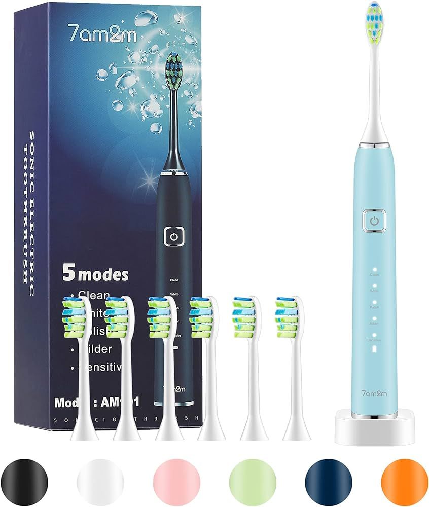 7AM2M Sonic Electric Toothbrush with 6 Brush Heads for Adults and Kids, One Charge for 90 Days,Wi... | Amazon (US)