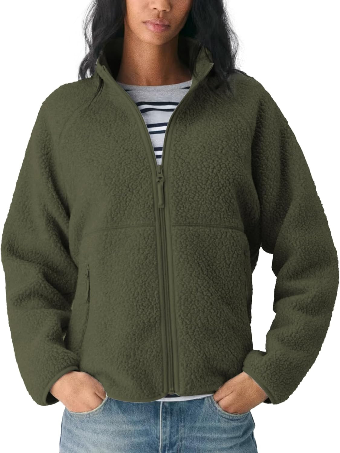 Hixiaohe Fuzzy Fleece Jacket Women Full Zip Fall Winter Sherpa Warm Coats | Amazon (US)