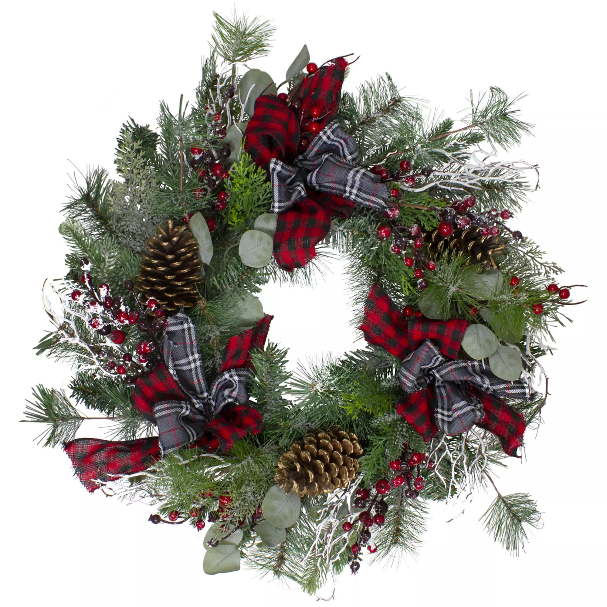 Northlight 24" Dual Plaid and Berries Unlit Artificial Christmas Wreath | Kohl's