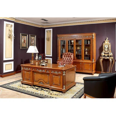 Leonor 2 Piece Solid Wood Rectangular Executive Desk Office Set with Chair | Perigold