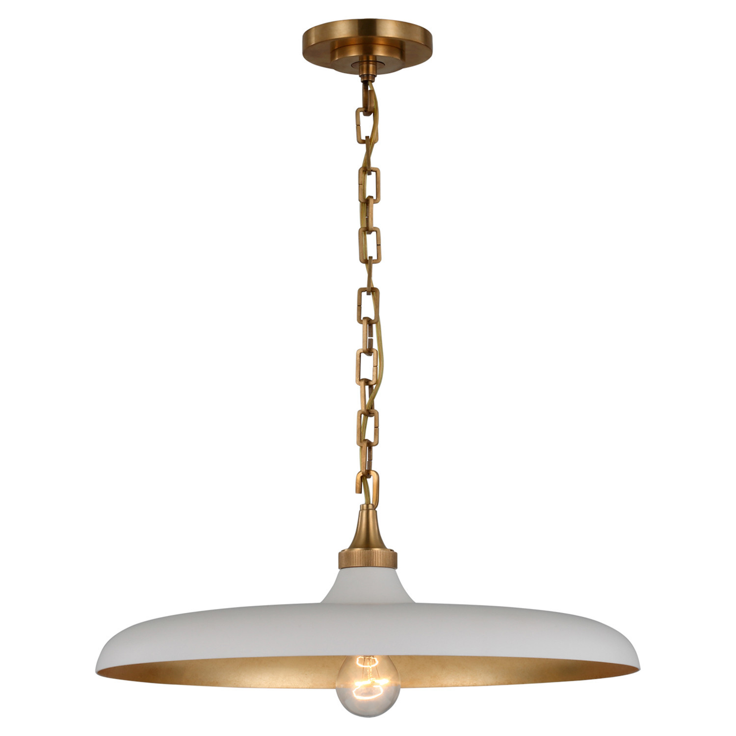 Visual Comfort Piatto Antique Brass Plaster White Shade Pendant - Medium | Kathy Kuo Home