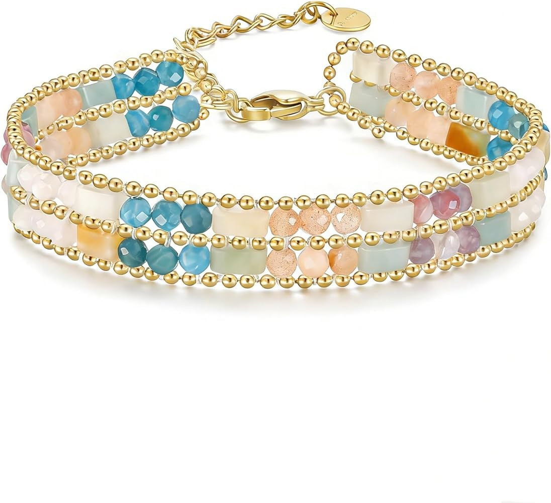 Boho Bracelets for Women Chakra Stackable Bohemian Bracelet Stack Energy Gemstone Crystal Healing... | Amazon (US)