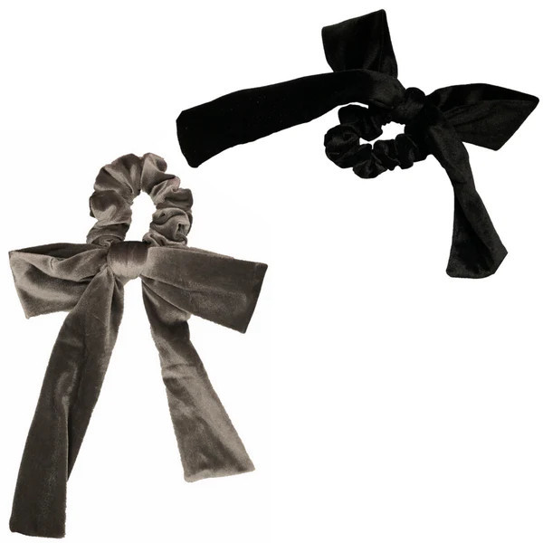 Silver + Black Velvet Bow Tie Scrunchie | Headbands of Hope
