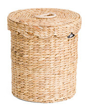 Water Hyacinth Ricenut Woven Round Basket With Lid | TJ Maxx