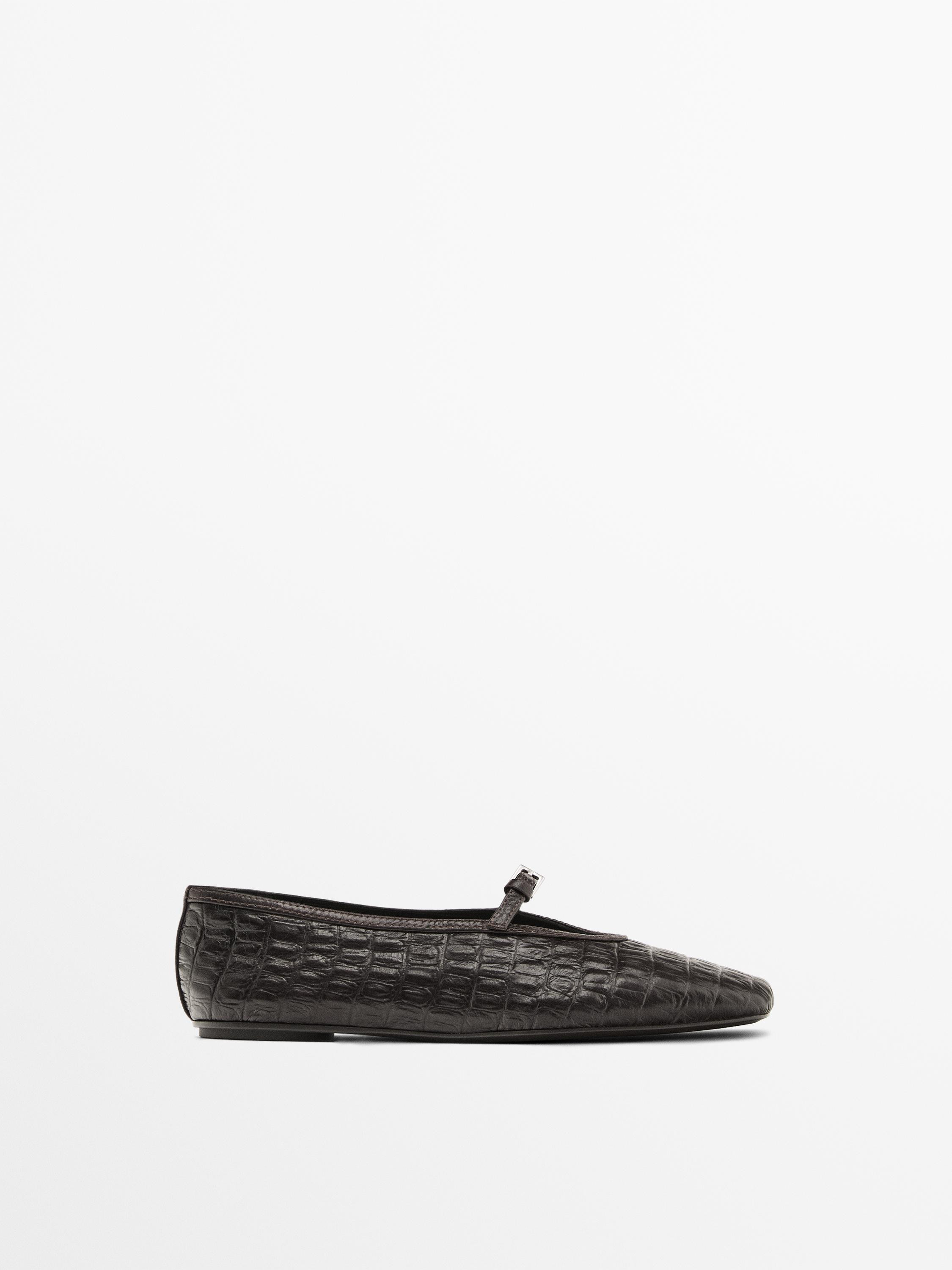Soft mock croc leather ballet flats | Massimo Dutti US