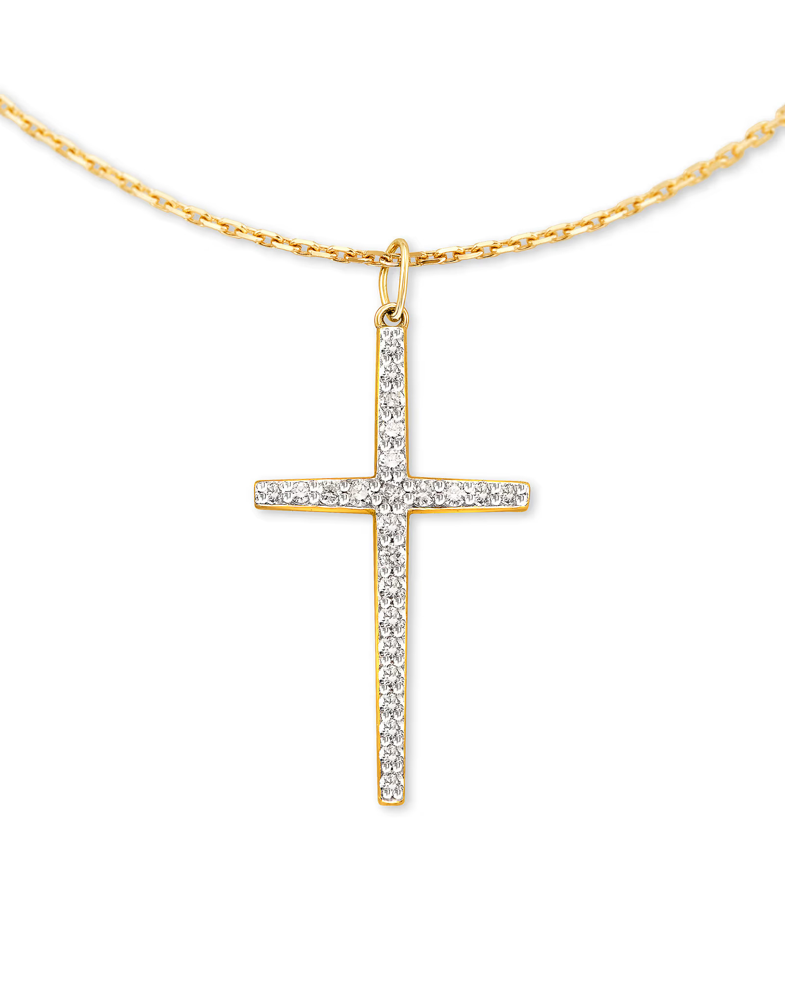 Large Cross 14k Yellow Gold Pendant Necklace in White Diamond | Kendra Scott