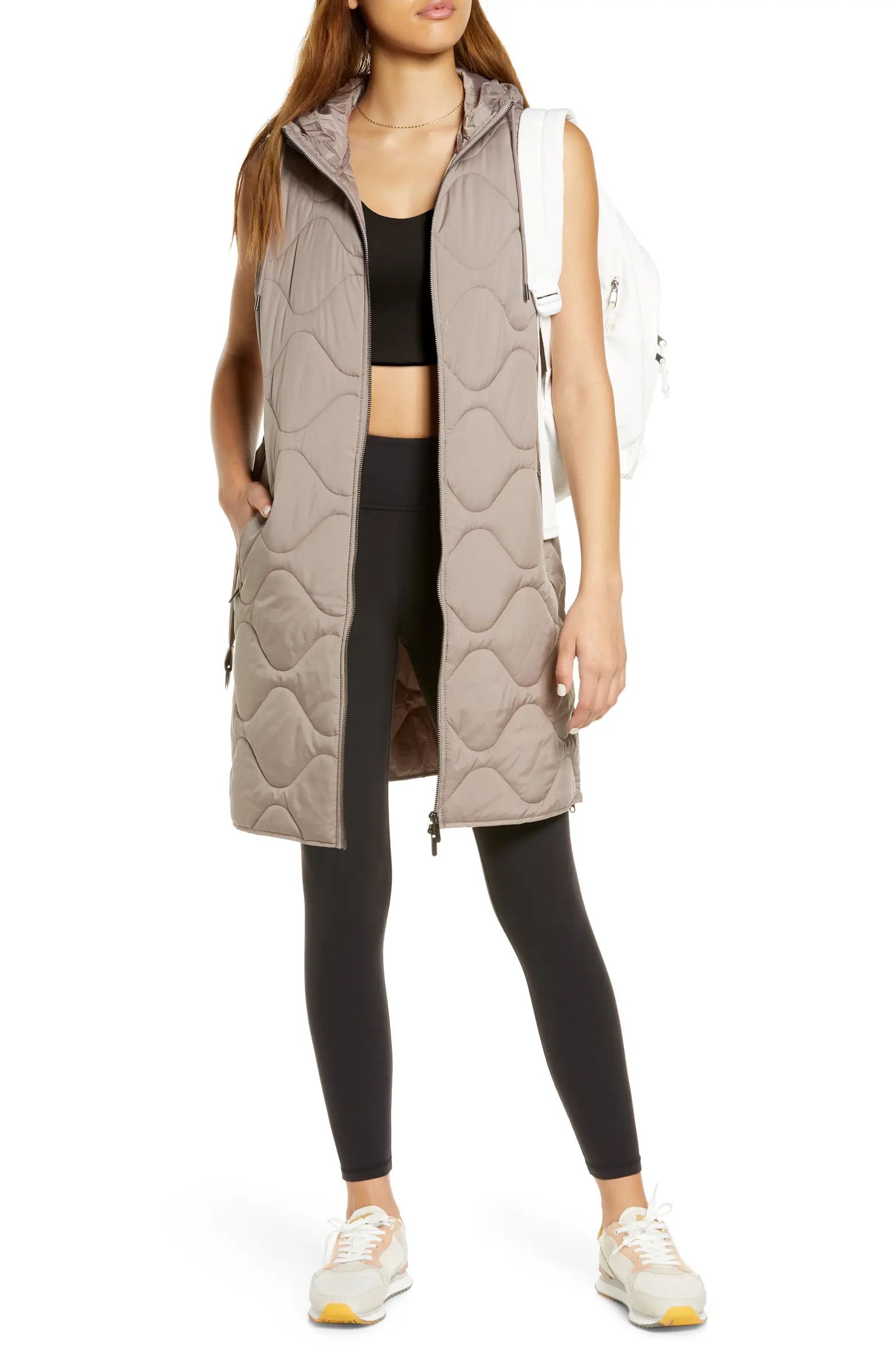 Belted Quilted Longline Recycled Polyester Vest | Nordstrom