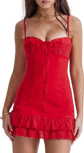 HOUSE OF CB Luci Eyelet Button-Up Cotton Blend Cocktail Dress | Nordstrom | Nordstrom