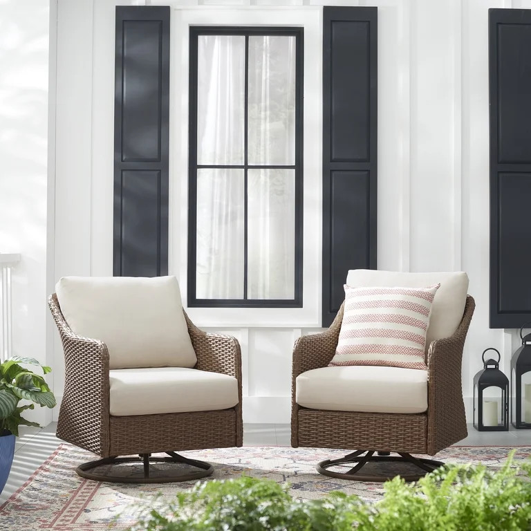 Mainstays Chelsea Outdoor Wicker Swivel Rocker, 2 Pack | Walmart (US)