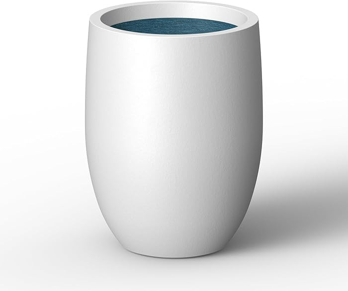Kante 11.8 Inch Tall Concrete Planter, Large Indoor Outdoor Plant Pot with Drainage, Smooth White... | Amazon (US)